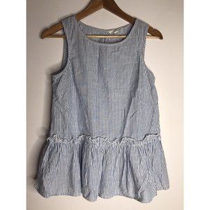 Beach Lunch Lounge Blue &White Stripe Peplum Sleeveless Small Shirt